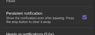 Enable persistent notifications in the Android app to avoid the notification widget from disappearing.
