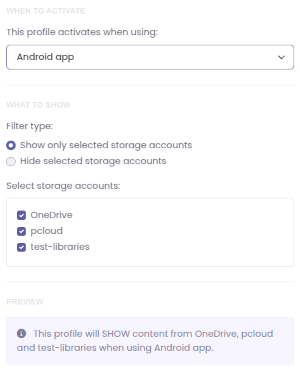 Profile with Show filter type