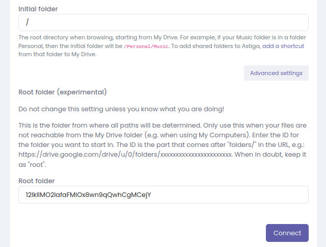 The changed settings