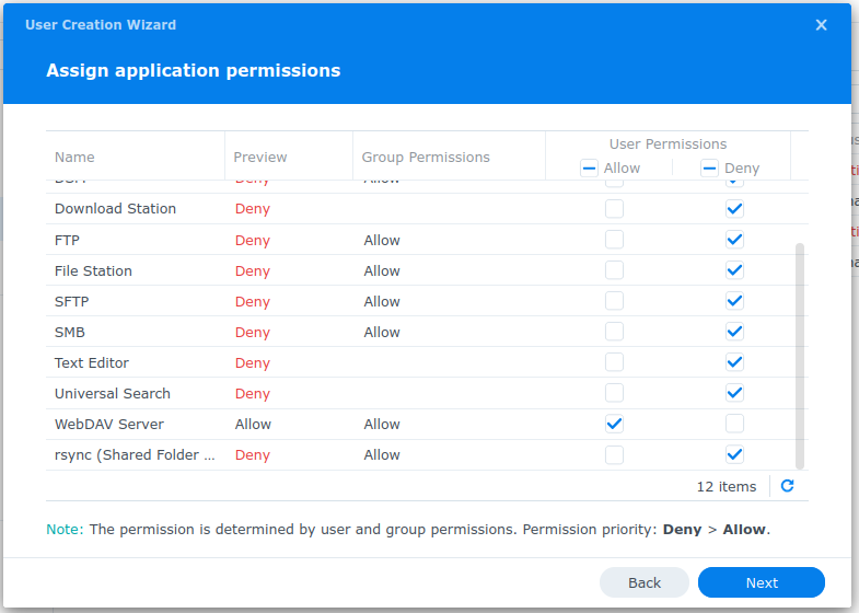Configure the app permissions for the Astiga user