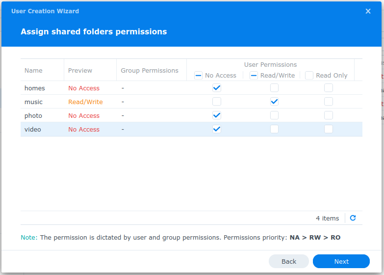Configure the shared folders for the Astiga user
