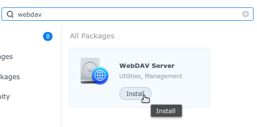 Install the Synology WebDAV server package